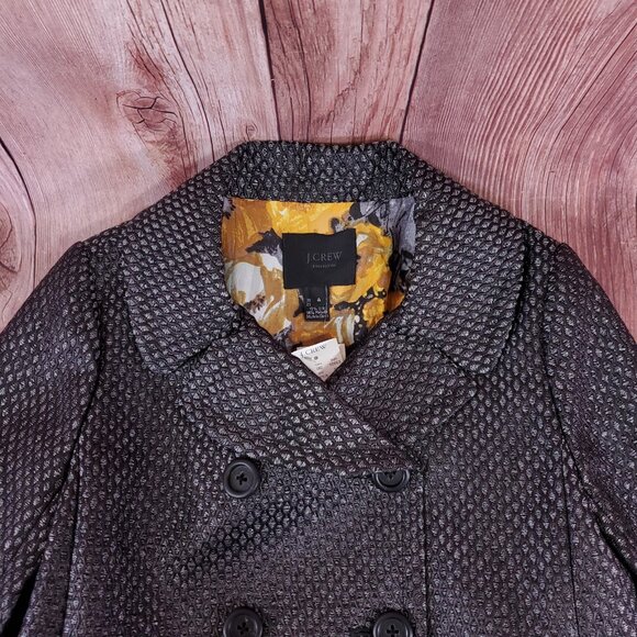 NWT J Crew Collection Womens 4 Black Label Gunmetal Metallic Jacquard Pea Coat - Picture 9 of 15
